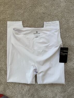 NWT 90 Degree by Reflex Womens White High Waist Full Length Leggings Size L